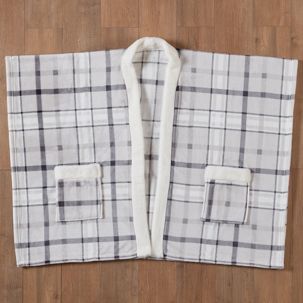 Premier Comfort Gray Plaid Cozy Wrap - Picture 4 of 4